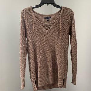 American Eagle Brown Lace Up Sweater